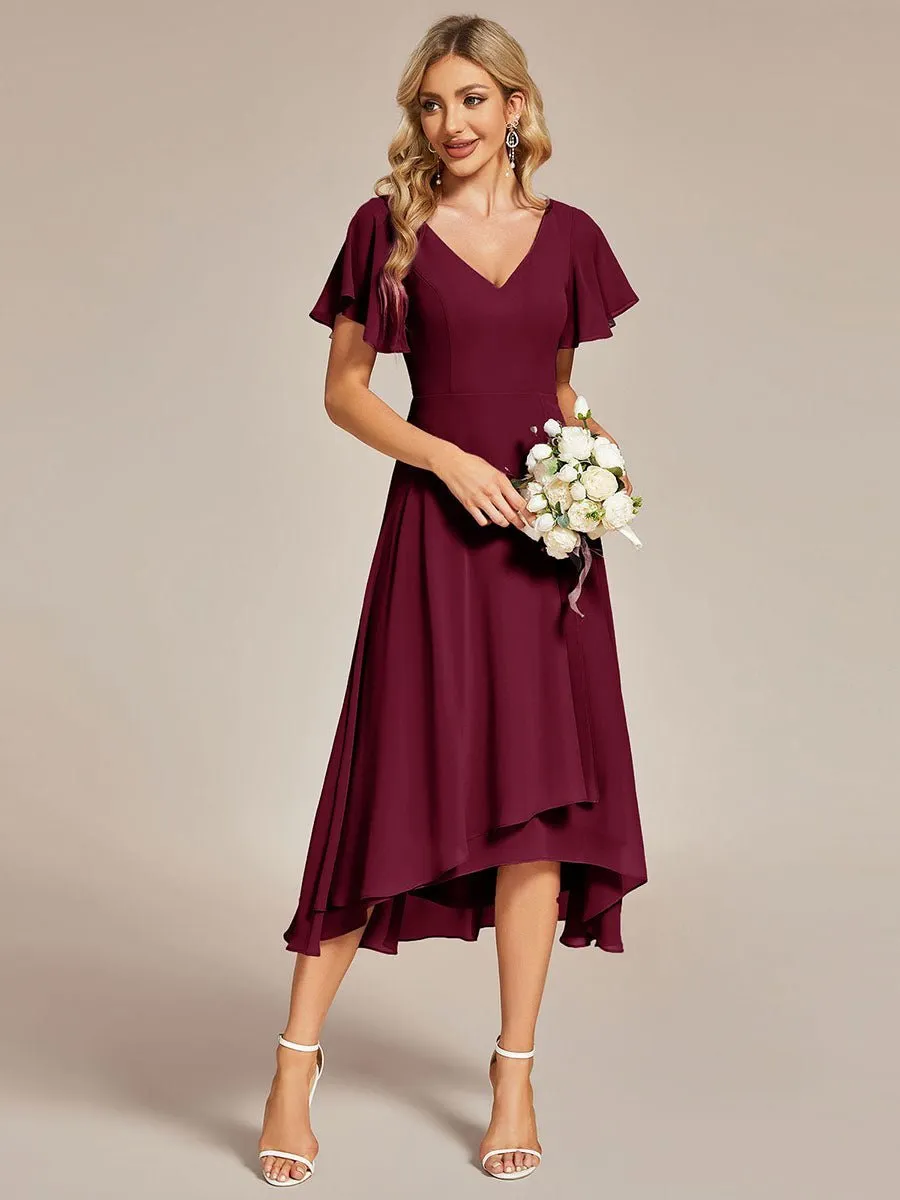 Grace chiffon V neck short bridesmaid dress