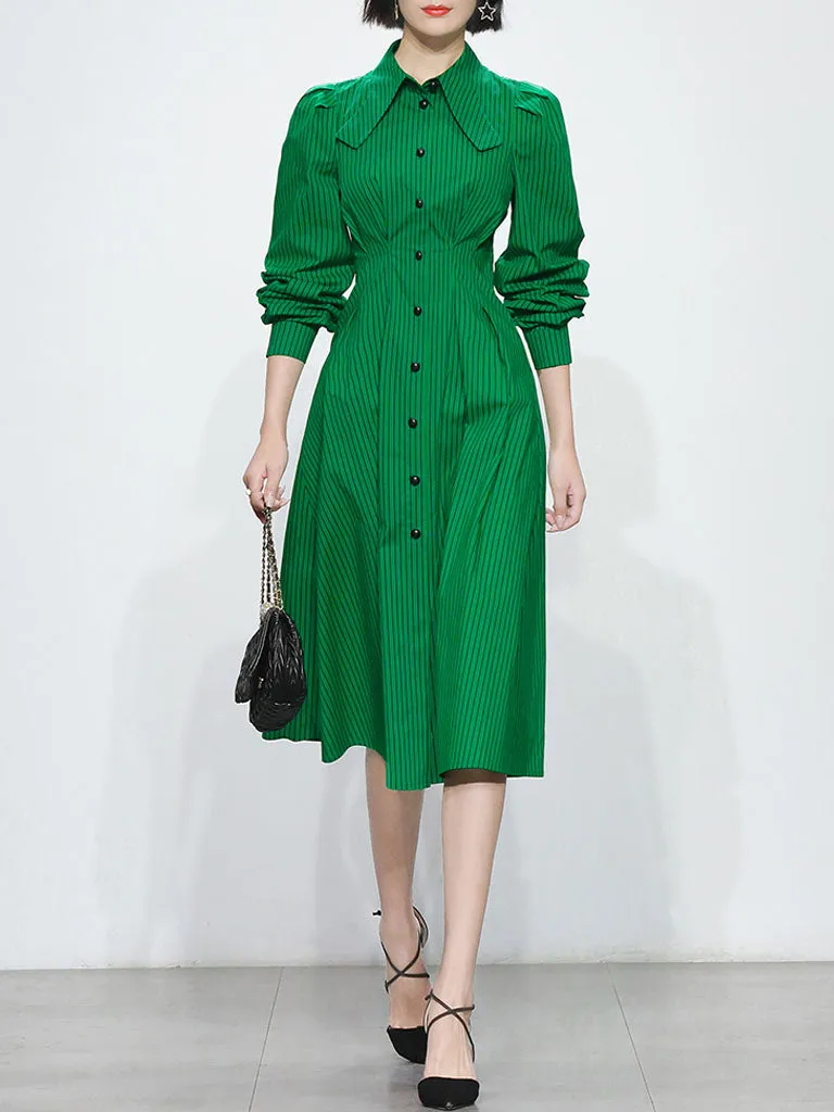 Green And Black Stripe Long Sleeve 1950S Halloween Vintage Dress