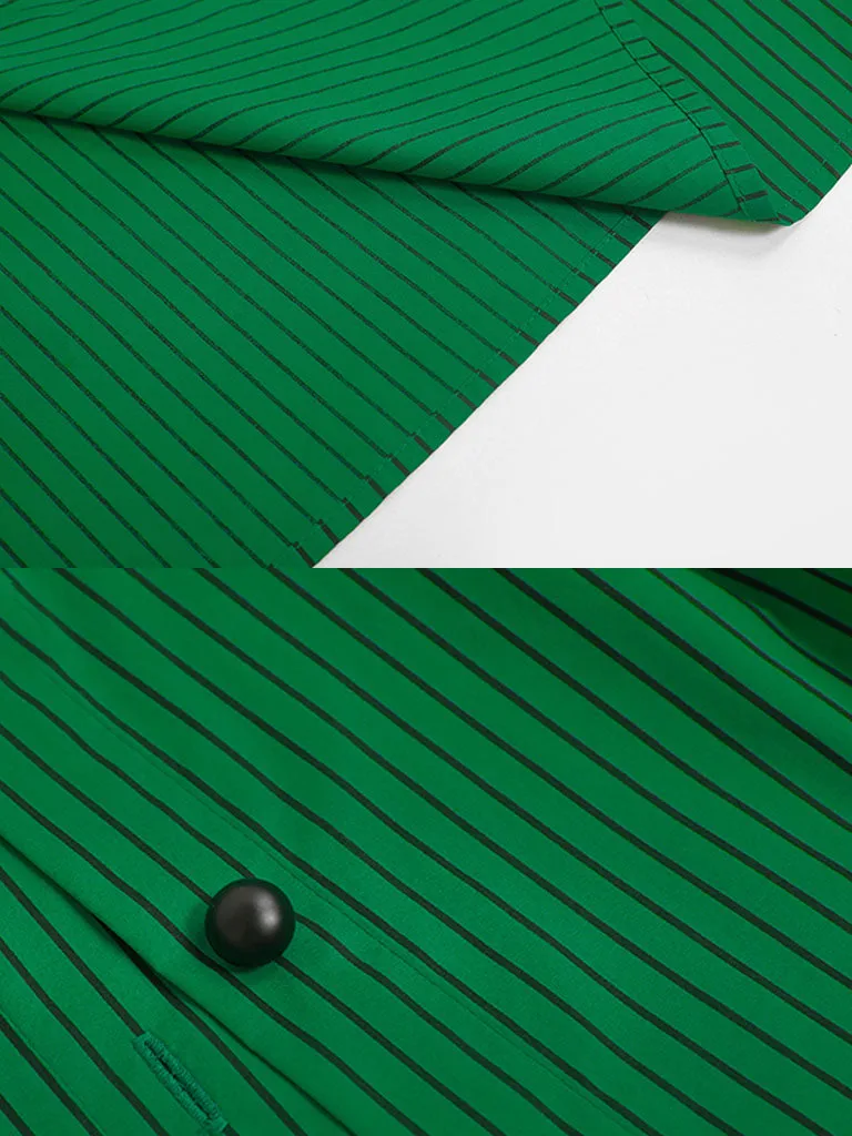 Green And Black Stripe Long Sleeve 1950S Halloween Vintage Dress