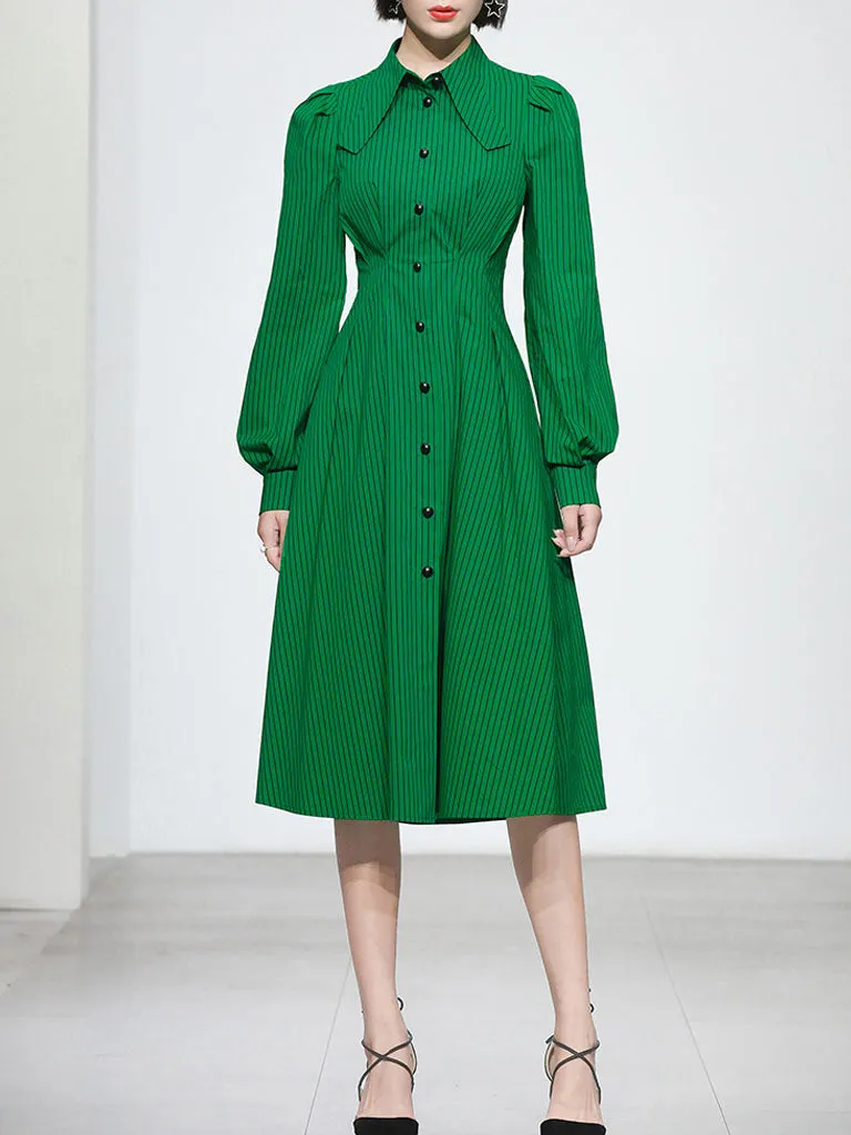 Green And Black Stripe Long Sleeve 1950S Halloween Vintage Dress