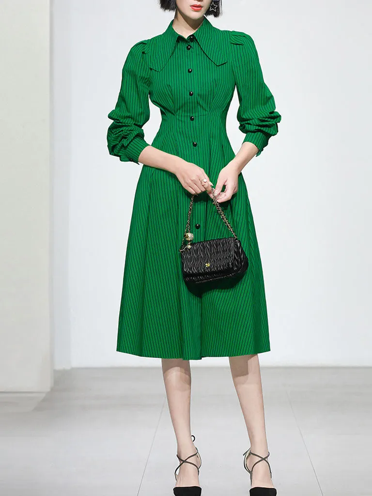 Green And Black Stripe Long Sleeve 1950S Halloween Vintage Dress