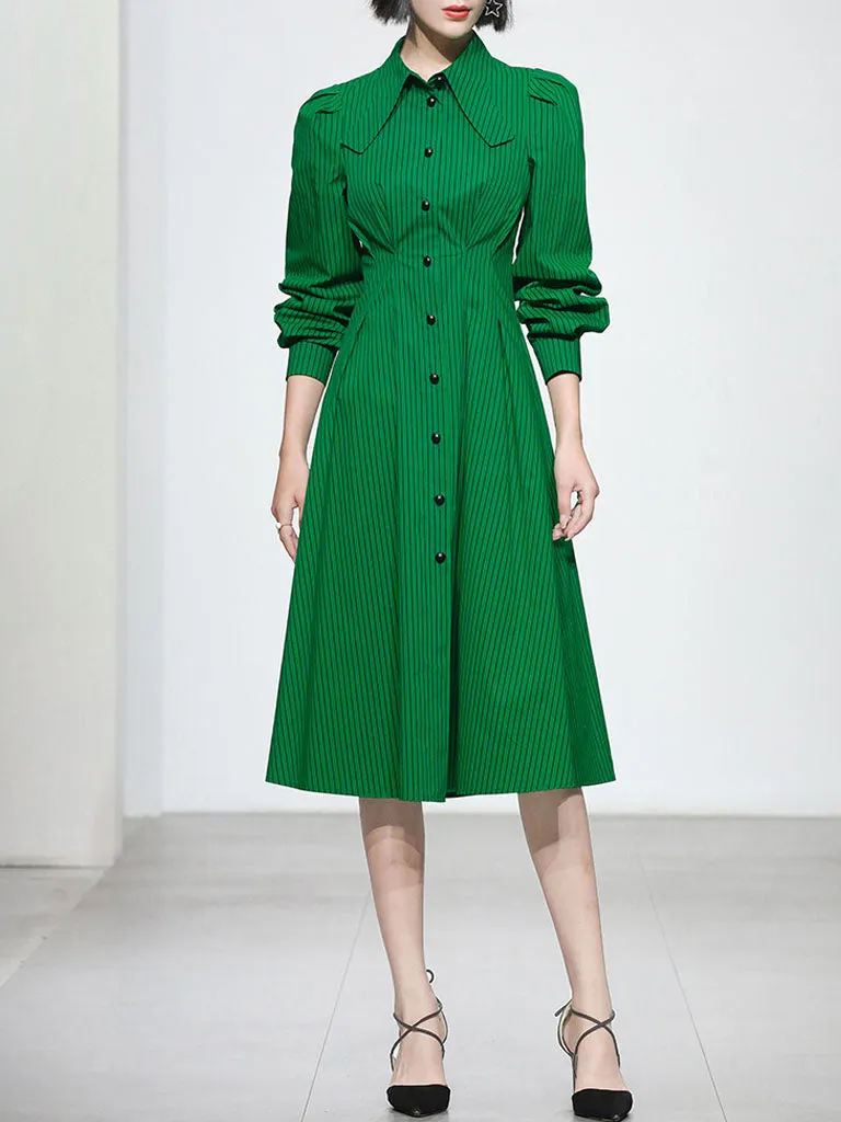 Green And Black Stripe Long Sleeve 1950S Halloween Vintage Dress