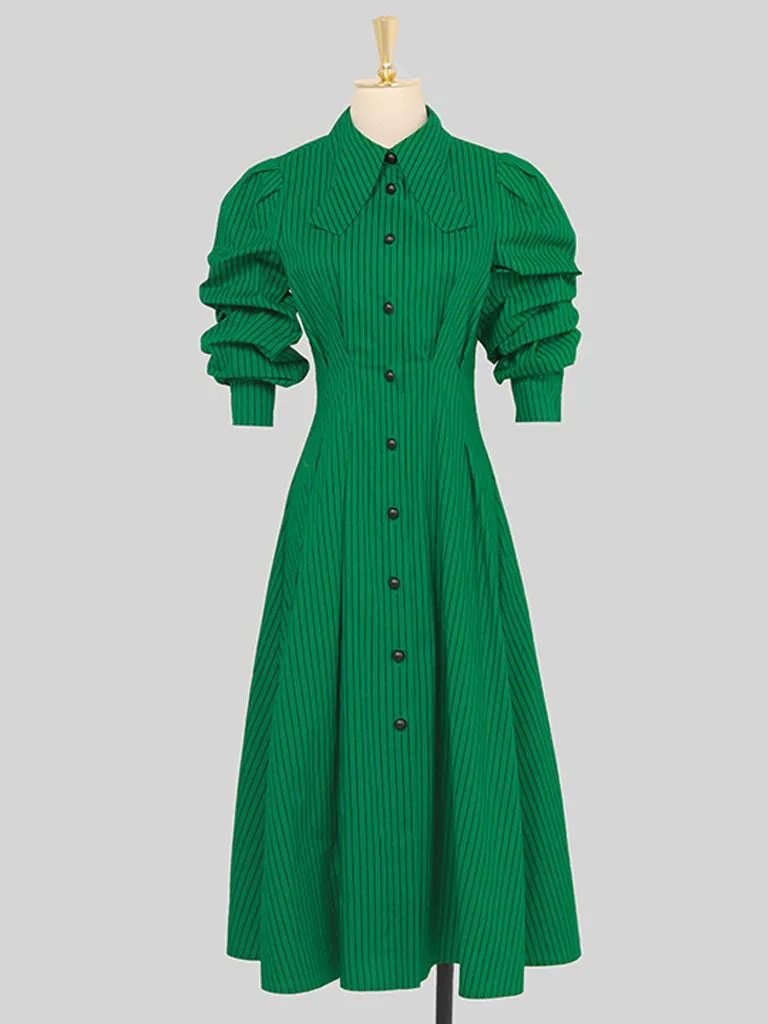 Green And Black Stripe Long Sleeve 1950S Halloween Vintage Dress