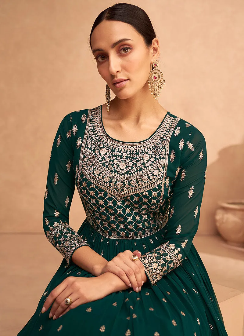 Green Sequence Embroidery Festive Anarkali Suit