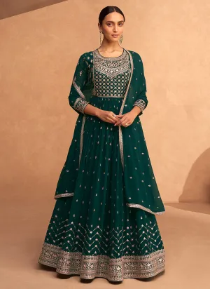 Green Sequence Embroidery Festive Anarkali Suit
