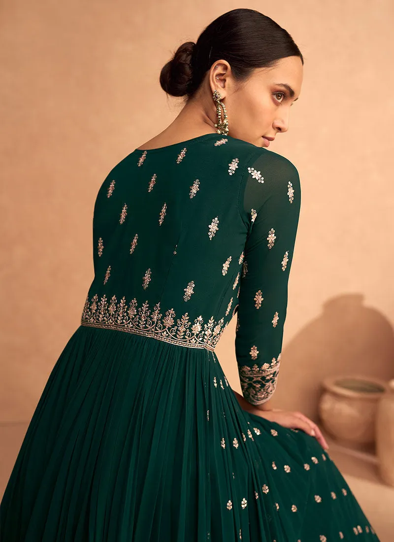 Green Sequence Embroidery Festive Anarkali Suit