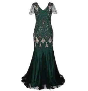 Green Women Evening Dress 1920s Flapper Gatsby Gown