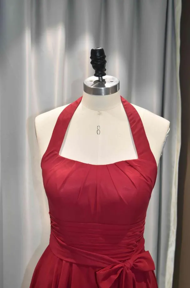 Halter Neck A-Line Chiffon Tea Length Bridesmaid Dress-100358