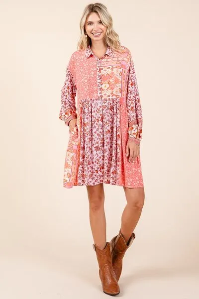 Hazel Blues® |  Mittoshop Floral Button Detail Long Sleeve Shirt Dress