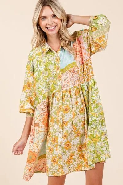 Hazel Blues® |  Mittoshop Floral Button Detail Long Sleeve Shirt Dress