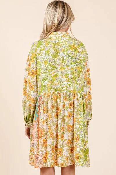 Hazel Blues® |  Mittoshop Floral Button Detail Long Sleeve Shirt Dress