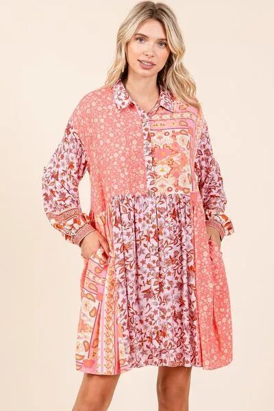 Hazel Blues® |  Mittoshop Floral Button Detail Long Sleeve Shirt Dress