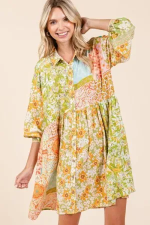 Hazel Blues® |  Mittoshop Floral Button Detail Long Sleeve Shirt Dress