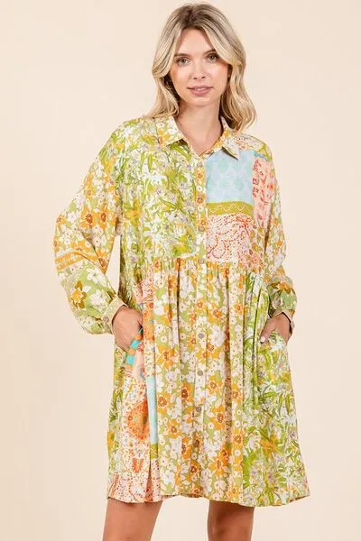 Hazel Blues® |  Mittoshop Floral Button Detail Long Sleeve Shirt Dress