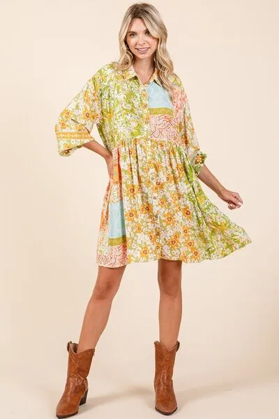 Hazel Blues® |  Mittoshop Floral Button Detail Long Sleeve Shirt Dress