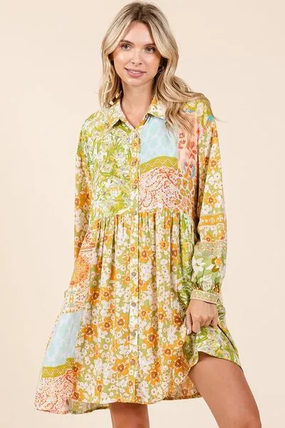 Hazel Blues® |  Mittoshop Floral Button Detail Long Sleeve Shirt Dress