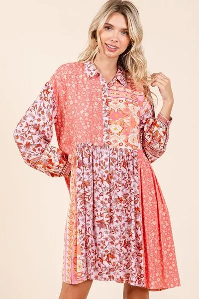 Hazel Blues® |  Mittoshop Floral Button Detail Long Sleeve Shirt Dress