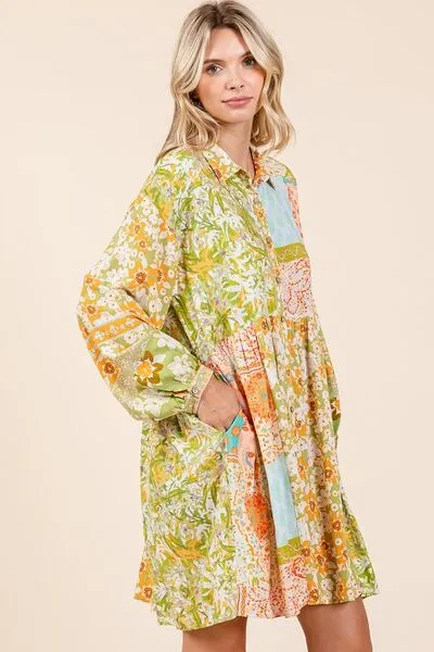 Hazel Blues® |  Mittoshop Floral Button Detail Long Sleeve Shirt Dress