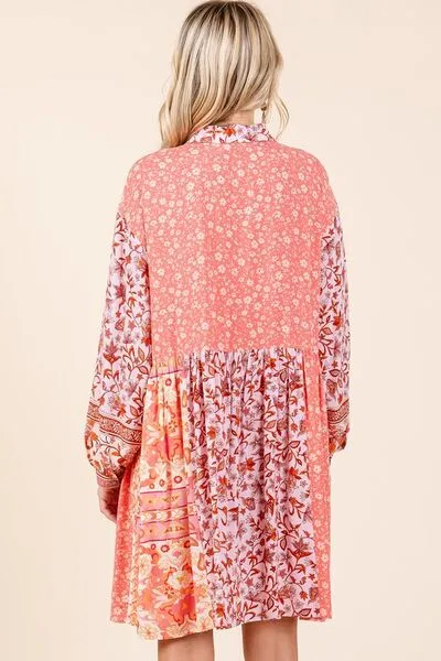 Hazel Blues® |  Mittoshop Floral Button Detail Long Sleeve Shirt Dress