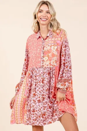 Hazel Blues® |  Mittoshop Floral Button Detail Long Sleeve Shirt Dress