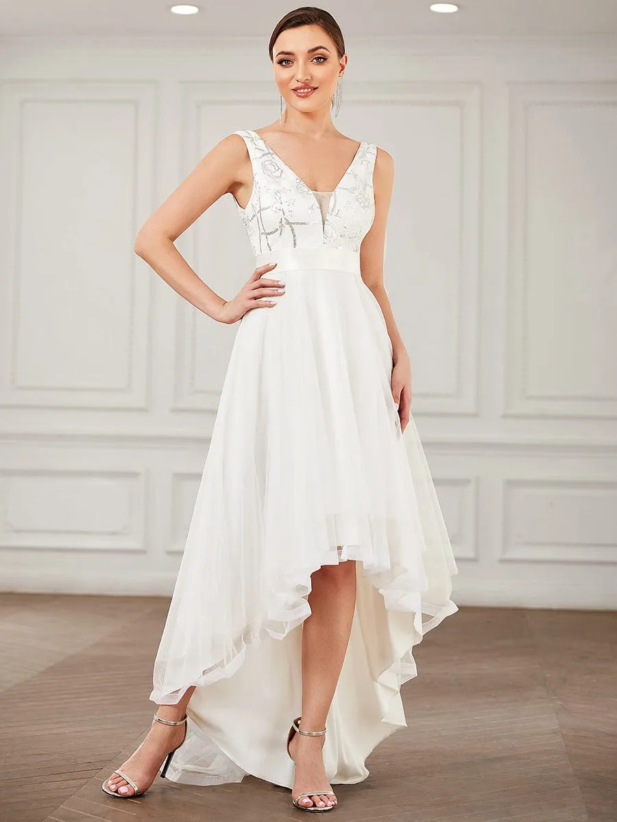 Helen tulle high low wedding dress with train in Ivory Express NZ wide