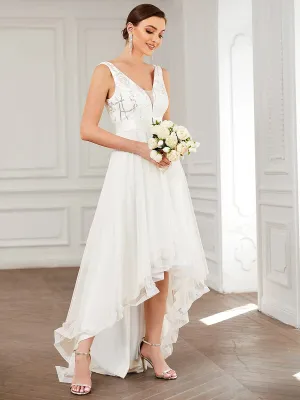 Helen tulle high low wedding dress with train in Ivory Express NZ wide