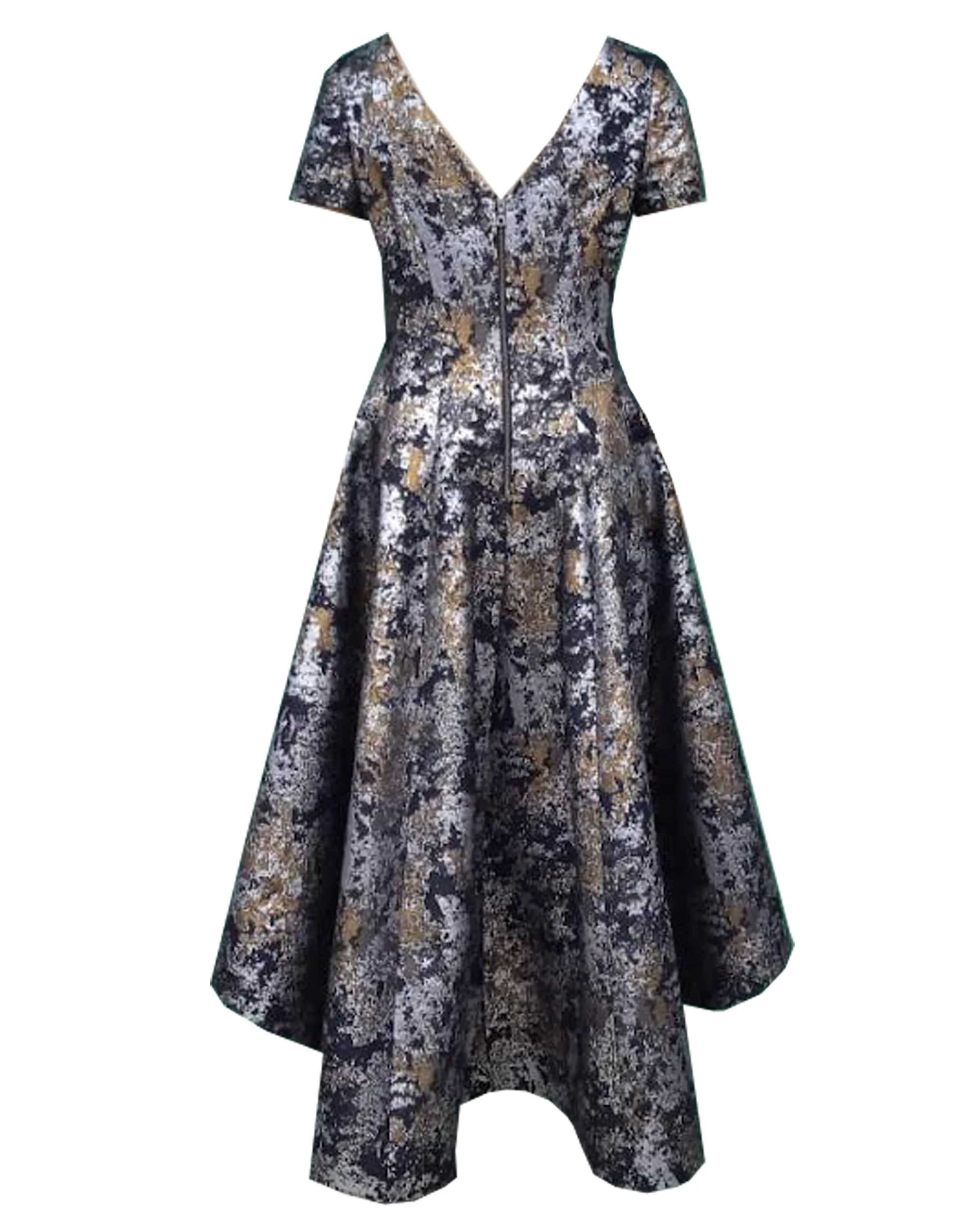 Hi-Lo Jacquard Dress in Black/Gold