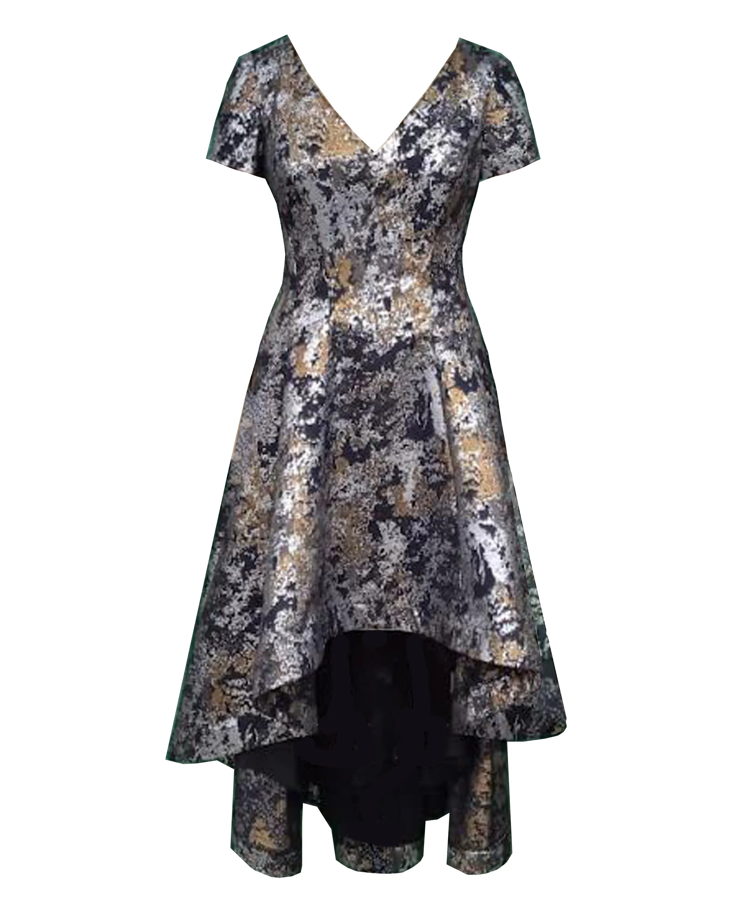 Hi-Lo Jacquard Dress in Black/Gold