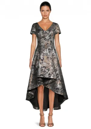 Hi-Lo Jacquard Dress in Black/Gold