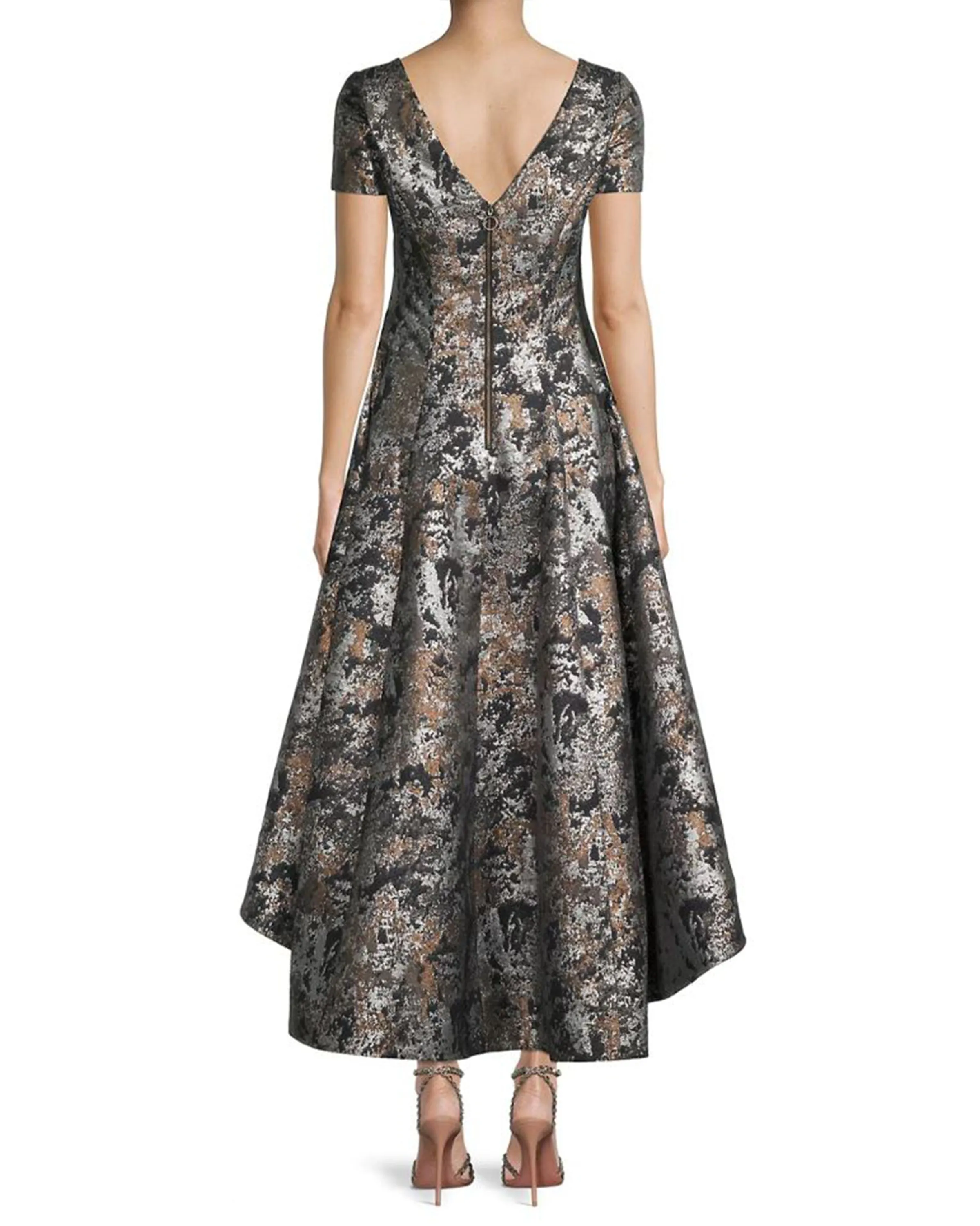 Hi-Lo Jacquard Dress in Black/Gold