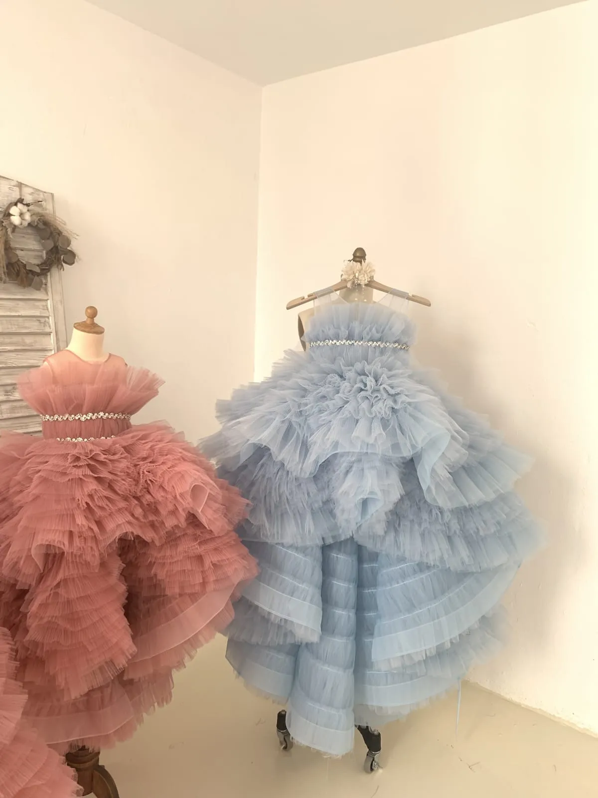 Hi-Low Pleated Tulle Wedding Flower Girl Dress Kids Birthday Pageant Gown
