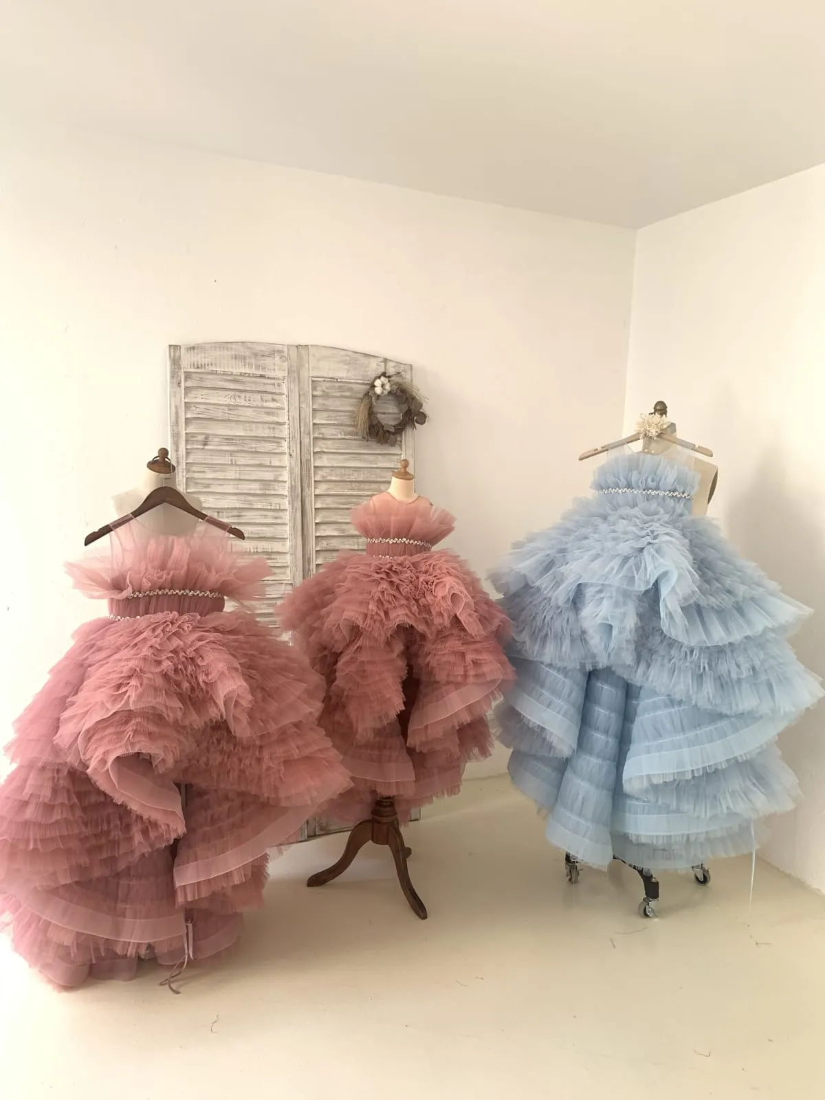 Hi-Low Pleated Tulle Wedding Flower Girl Dress Kids Birthday Pageant Gown