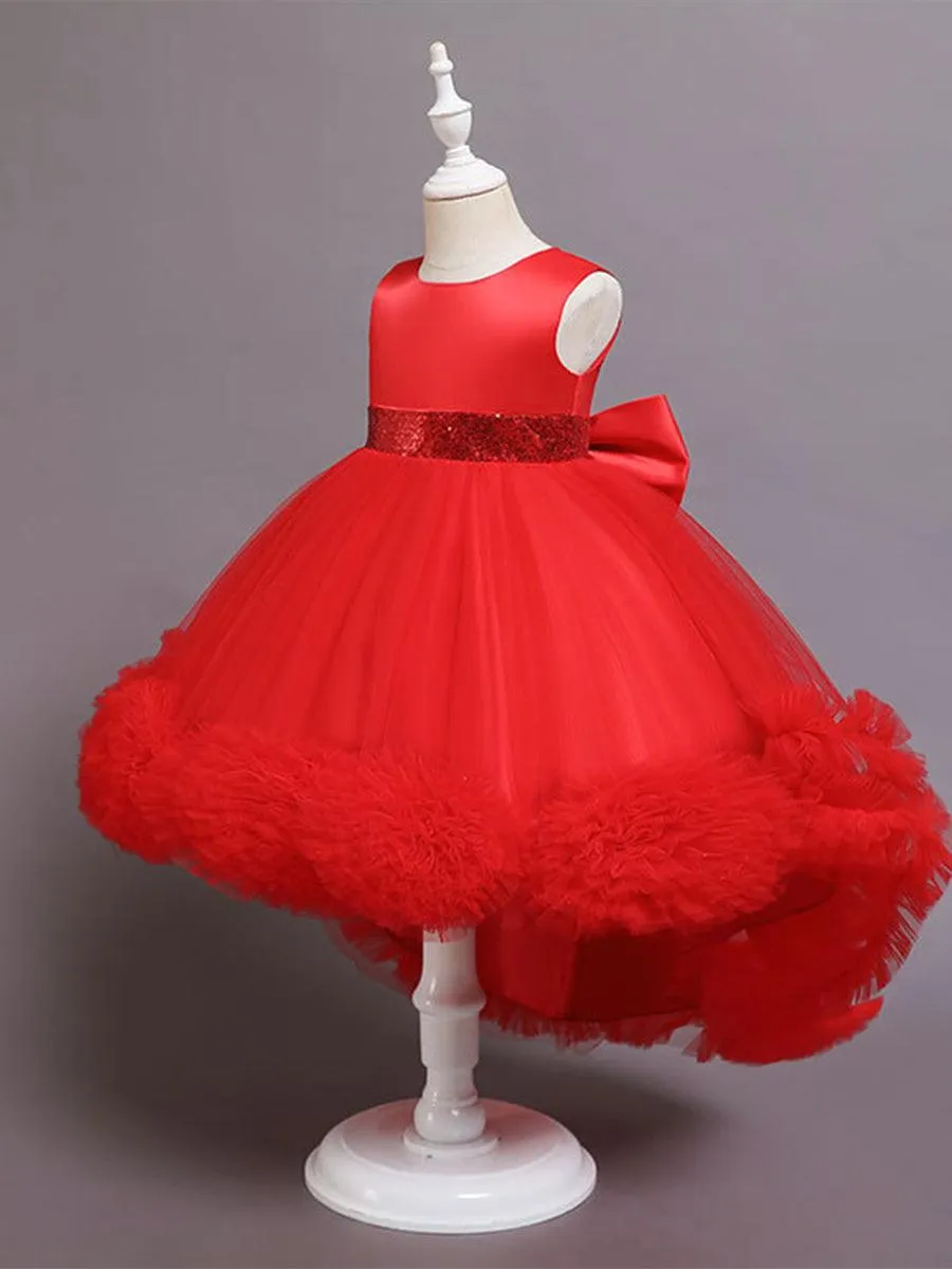 High-low Bowknot Mesh Flower Girl Dress MKD1002