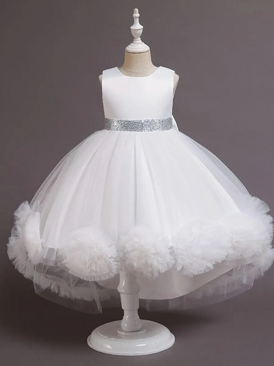High-low Bowknot Mesh Flower Girl Dress MKD1002