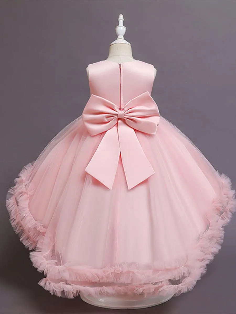 High-low Bowknot Mesh Flower Girl Dress MKD1002