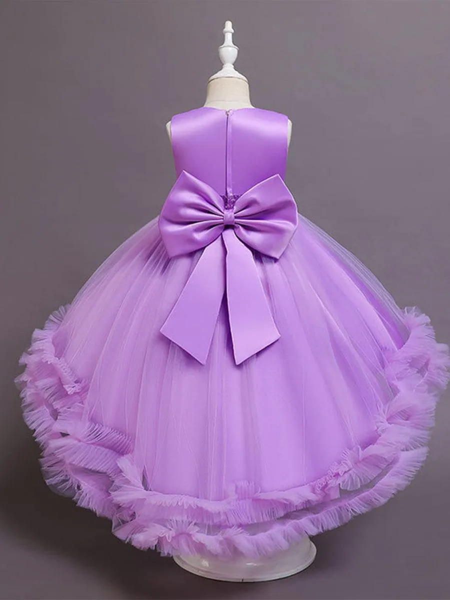 High-low Bowknot Mesh Flower Girl Dress MKD1002