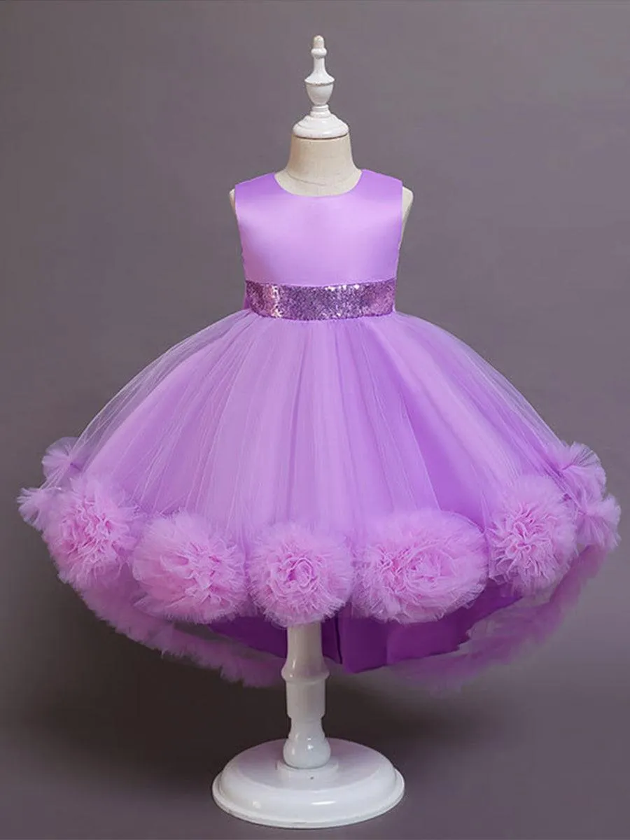 High-low Bowknot Mesh Flower Girl Dress MKD1002
