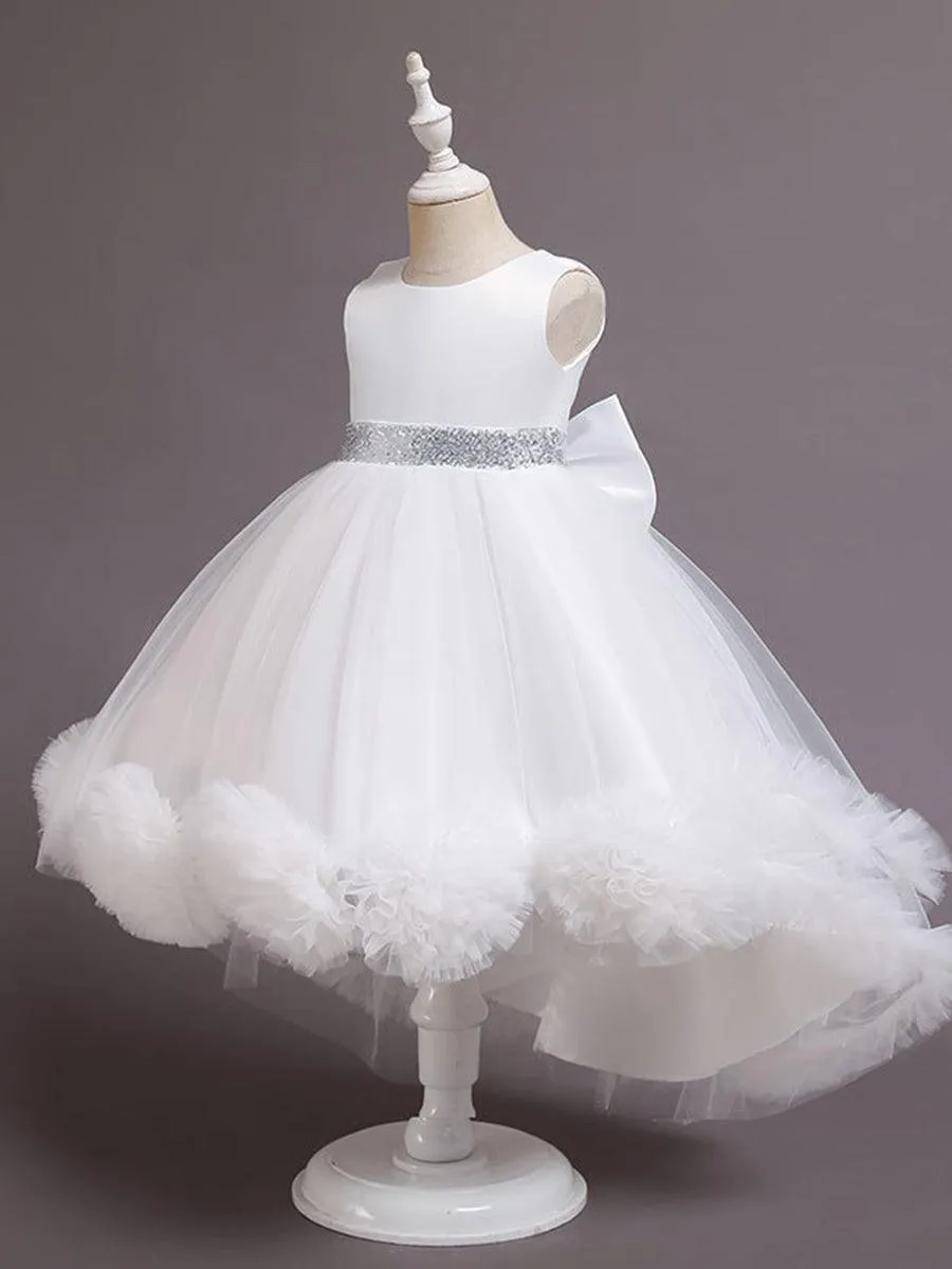 High-low Bowknot Mesh Flower Girl Dress MKD1002