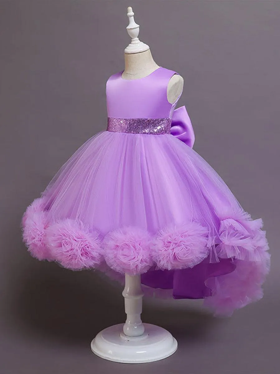 High-low Bowknot Mesh Flower Girl Dress MKD1002