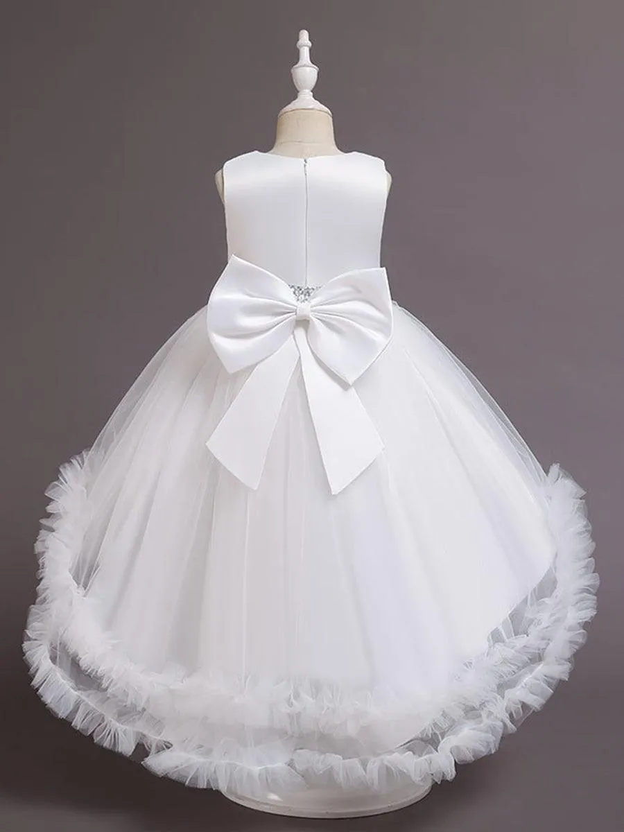 High-low Bowknot Mesh Flower Girl Dress MKD1002