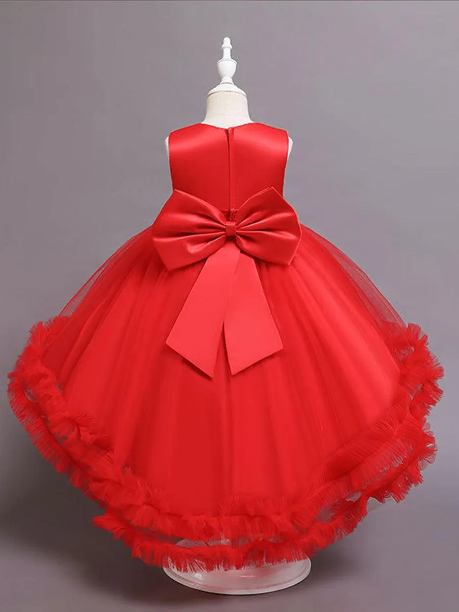 High-low Bowknot Mesh Flower Girl Dress MKD1002