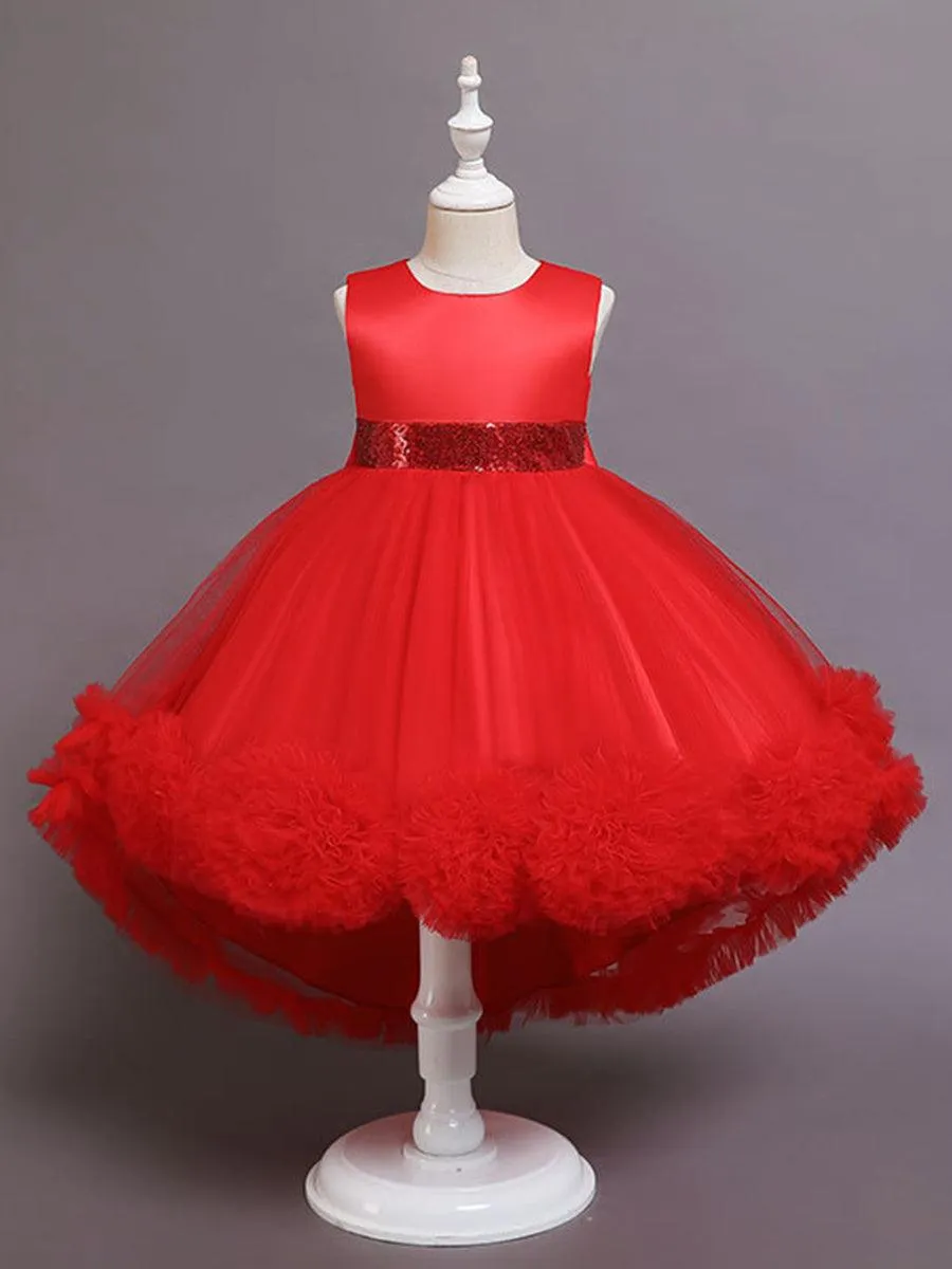 High-low Bowknot Mesh Flower Girl Dress MKD1002