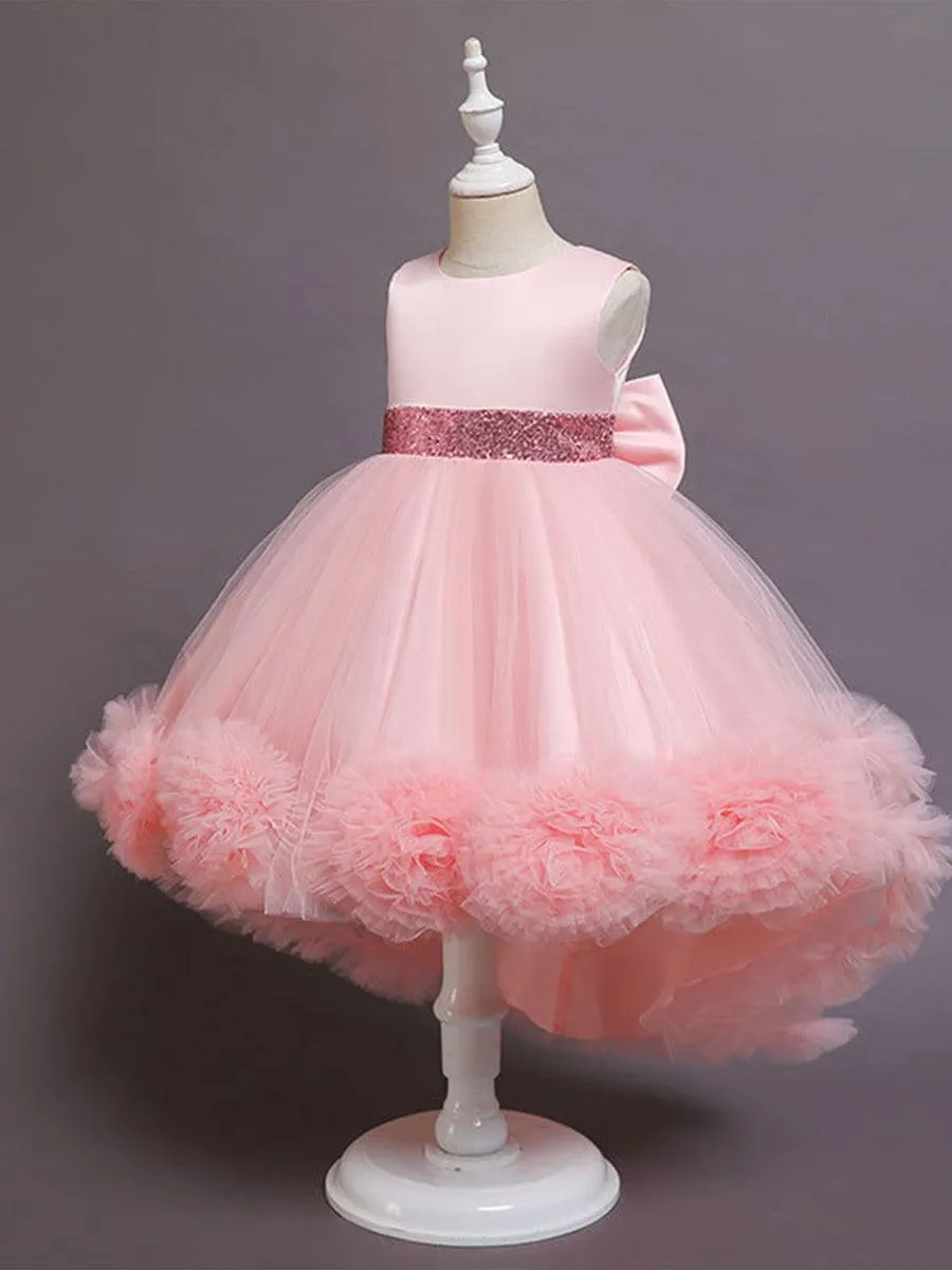 High-low Bowknot Mesh Flower Girl Dress MKD1002