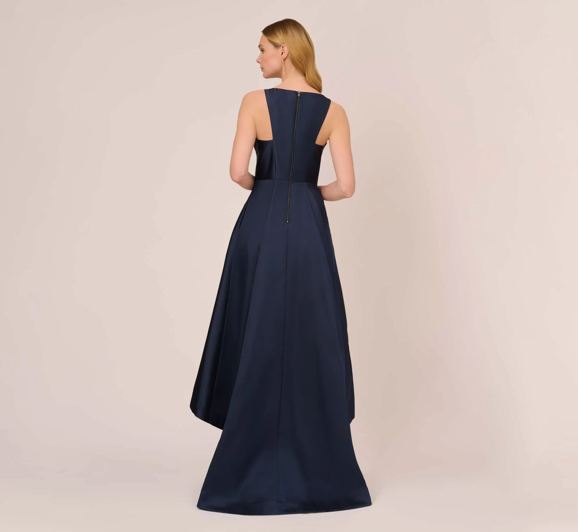 High Low Mikado Gown With Asymmetrical Detail In Midnight