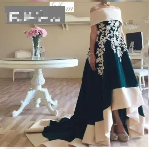 high low prom dresses strapless arabic lace applique elegant muslim prom gown robe de soiree