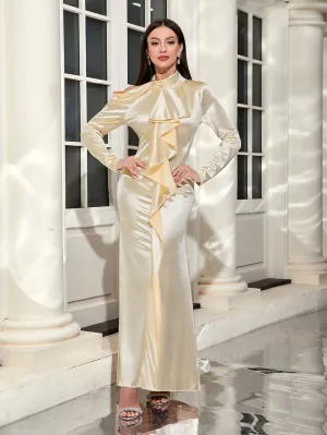 High Neck Shoulder Hollowing Maxi Bodycon Dress HB10195