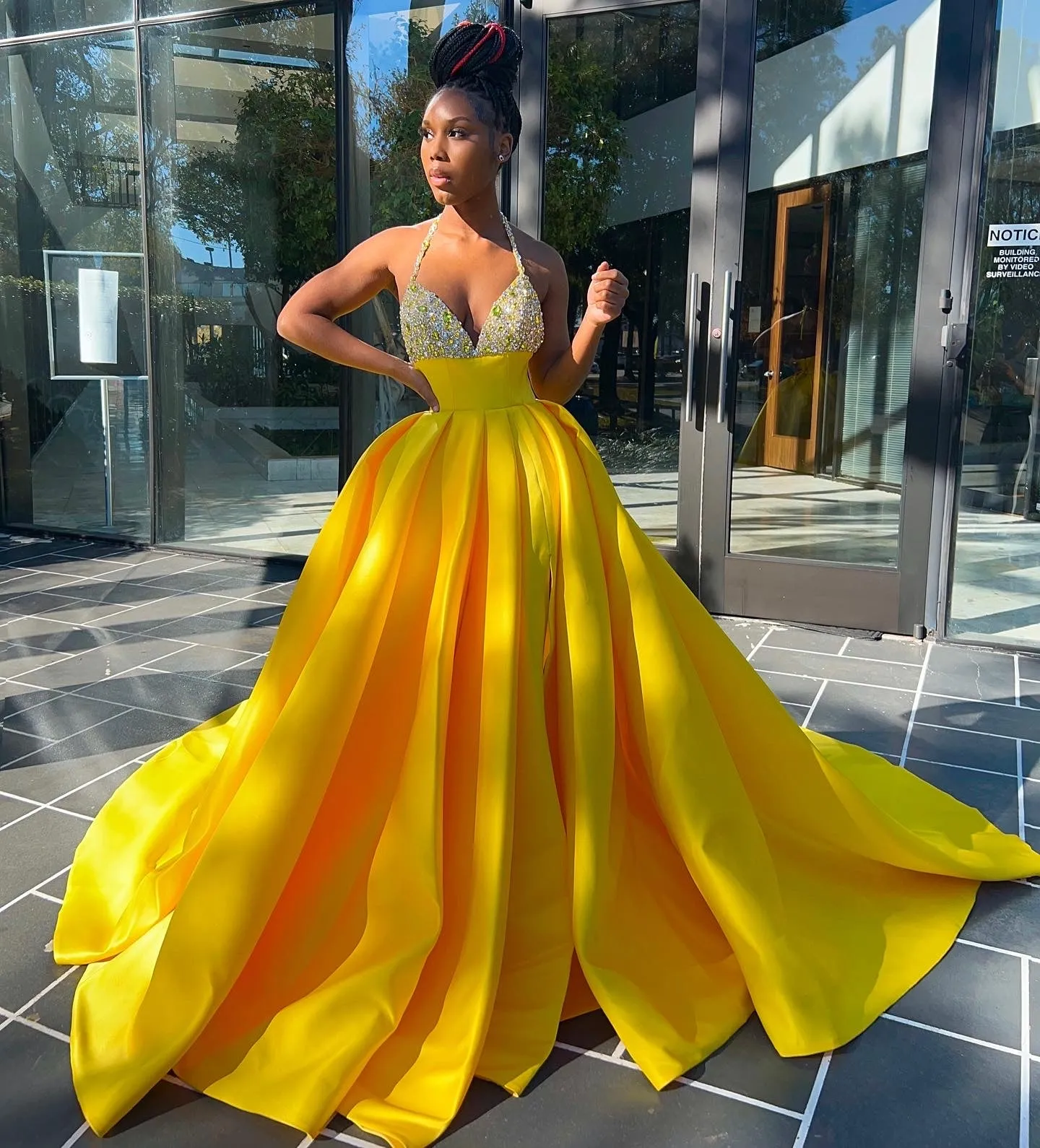 High Split Halter Ball Gown