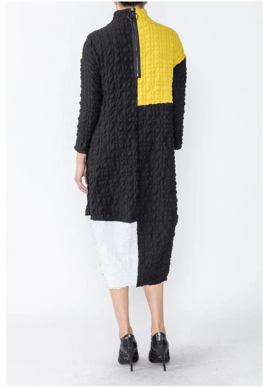 IC Collection 6004D 1PC Long Sleeve Dress COLOR BLOCK MOCK NECK LONG SLEEVE