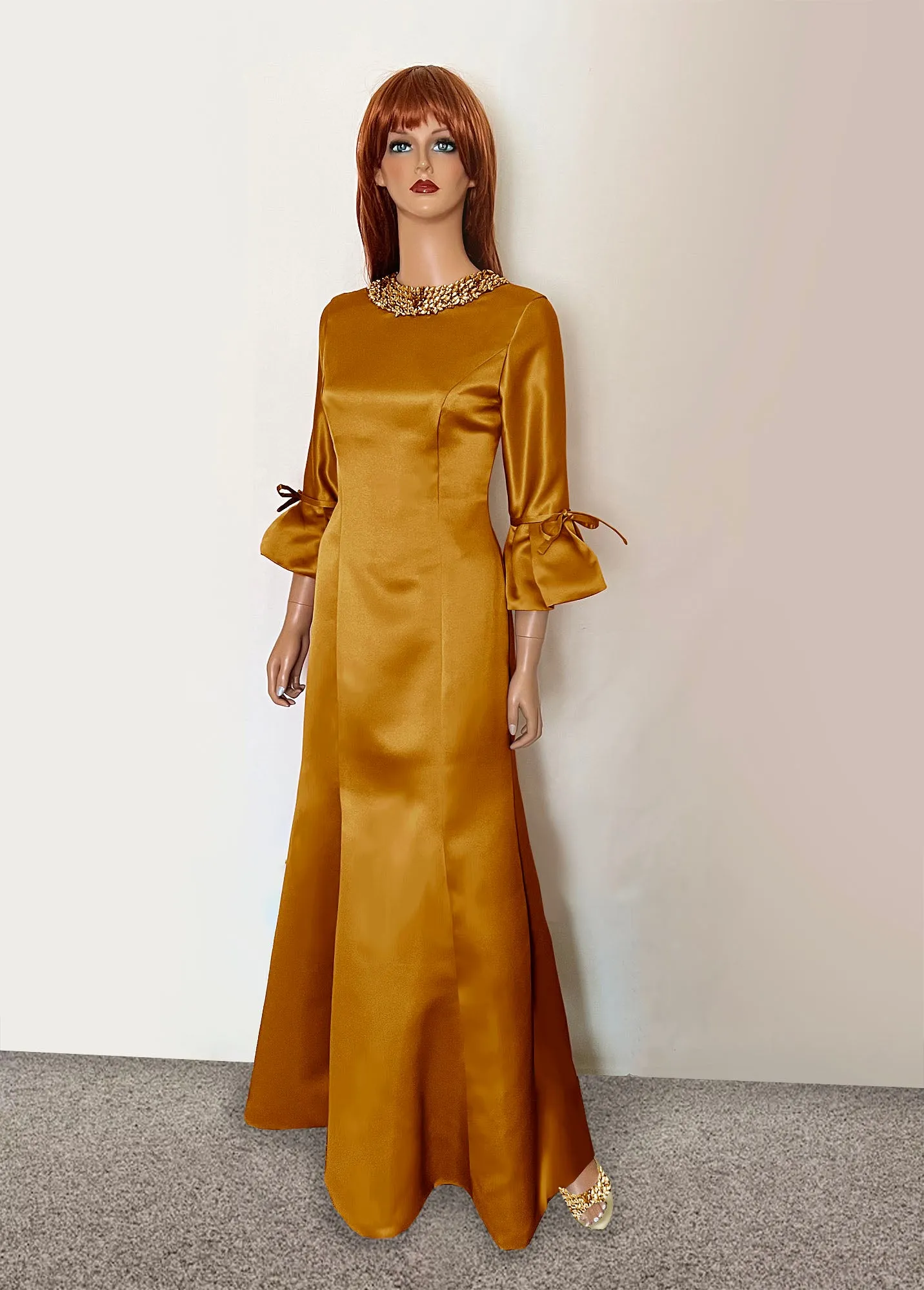 Icaria Gold Mother of the Bride Gown with Sleeves