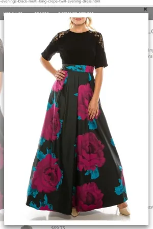 Ignite Evenings IG3874 Black Multi Long Crepe & Twill Evening Dress